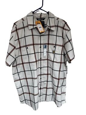Carhartt Short-Sleeve Plaid Button-Down Shirt in Cream, Brown and Black